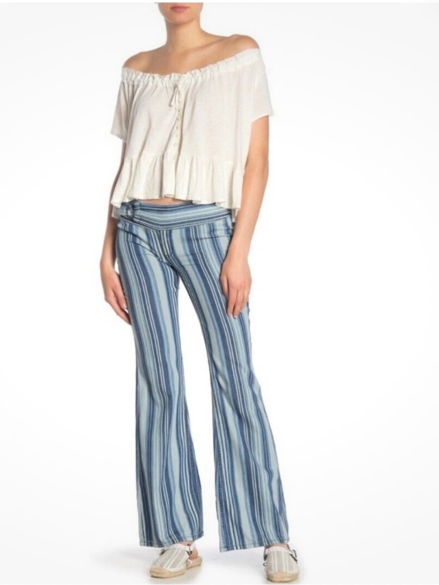 Free People Indigo Haze Stripe Flare Retro Pants Jeans Size 26